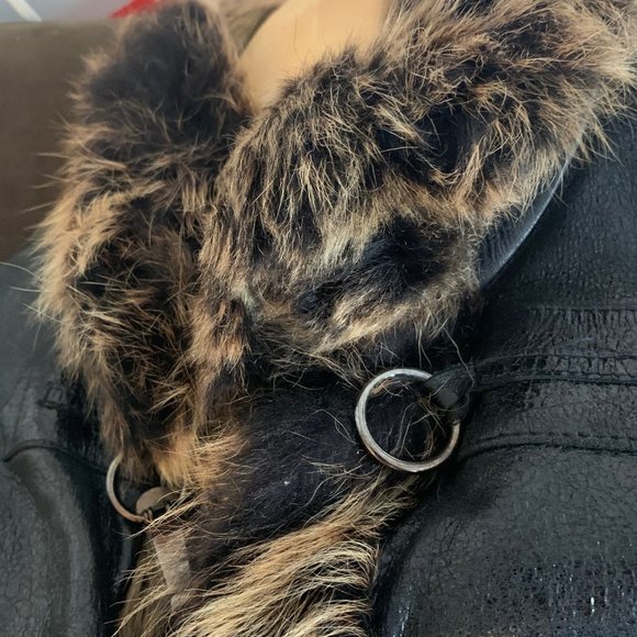 PASHA VENETO BLACK/ BROWN SHEARLING LEATHER FUR LINED TRIM COAT JACKET XS/ 4 - Picture 5 of 8